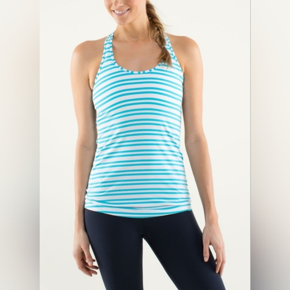 Lululemon Cool Racerback Twin Stripe Spry Blue Fitted Size 6